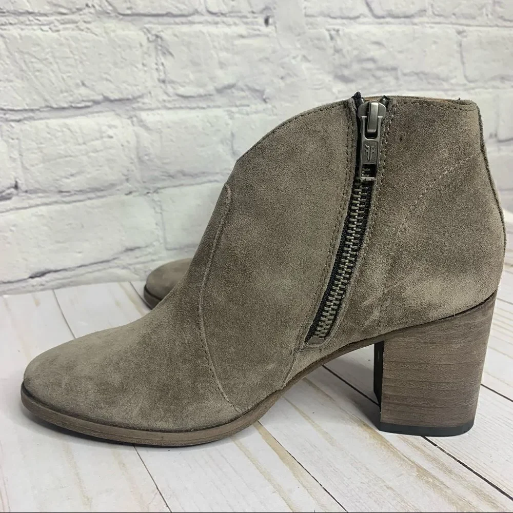 Frye Nora Zip Short Boots Elephant Grey Soft Oiled Suede